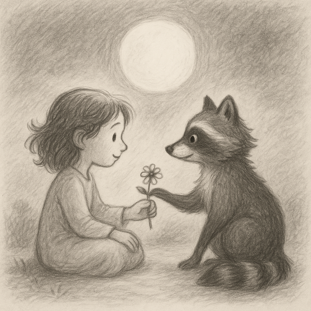 Luna the raccoon illustration from Eudaimonia Kids books