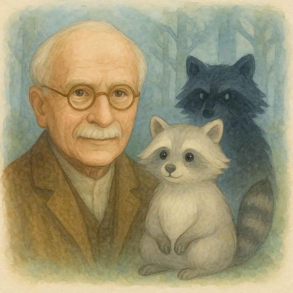 Carl Jung with Luna the raccoon and shadow